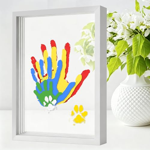 Haxedcled Family Handprint Kit Handprint Frame Kit DIY Craft Keepsake with Wooden Frame Meaningful Gift for New Parents New Mom Mothers Day Fathers Day Anniversary and Adoption Day (White)