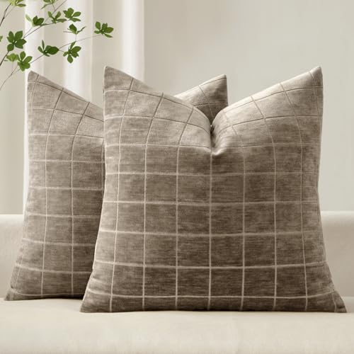 Miulee Chenille Plaid Throw Pillow Covers (Set of 2)