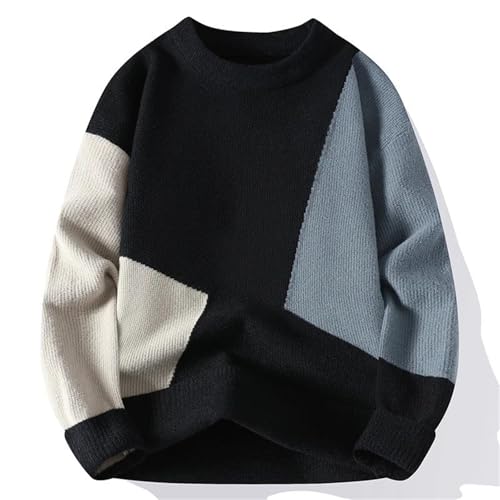 Men’S Japanese Style Patchwork Knit Pullover Round Neck Long Sleeve Slip-On Casual Splicing Knitted Jumper Tops2