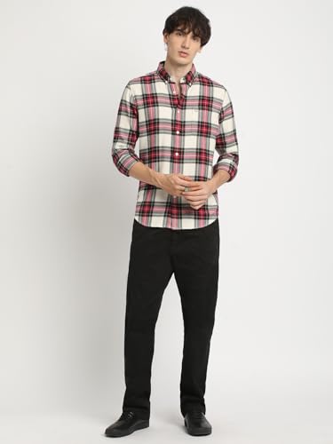 Image of Men's Multicolored Checked Slim Fit Cotton Casual Shirt