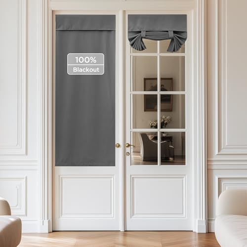 NICETOWN Grey French Door Curtain 64 inches Long for Window Privacy