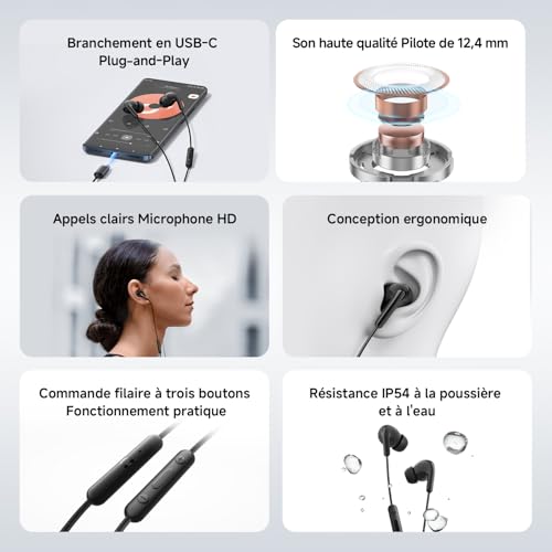 XIAOMI Écouteurs Type-C, Son de Haute qualité 12.4mm Driver, Microphone HD, Confortable en Usage Design Ergonomique, Contrôle par câble à Trois Boutons, IP54 Noir – Image 3