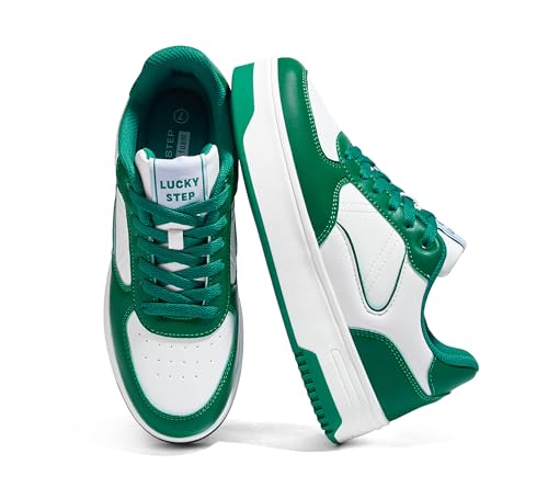 LUCKY STEP Women's Chunky Fashion Sneakers Platform Casual Non Slip Walking Shoes Low Top Comfortable Classic Athletic Sneaker(11 M US White/Green)