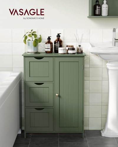 Image of VASAGLE Bathroom Floor Storage Cabinet, 3 Drawers, Forest Green