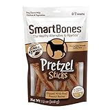 SmartBones Pretzel Sticks Dipped with Real Peanut Butter Dog Chews, 7.3 oz., Count of 8 (Pack of 6)