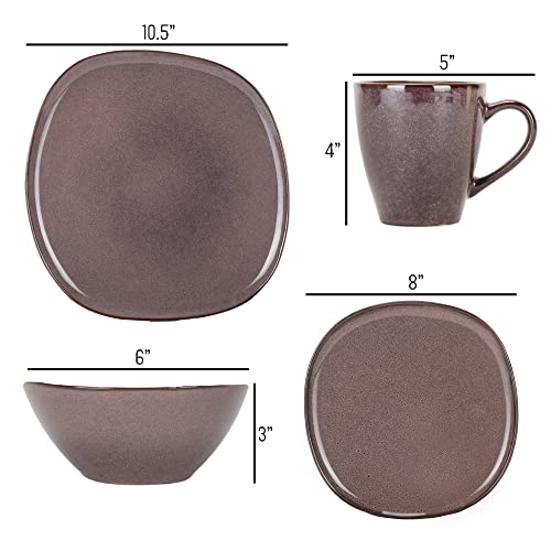 Elanze Designs Modern Chic Smooth Ceramic Stoneware Dinnerware 16 Piece Set - Service For 4, Plum Purple #TOP4