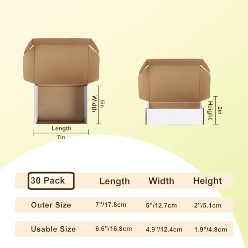 Image of WIFTREY 7X5X2 Shipping Boxes Set of 30, 7X5X2 White Corrugated Cardboard Box for Packaging Small Business, Gift Packing, Mailing, Moving