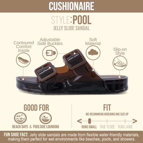 Image of CUSHIONAIRE Pool Slides for Women Water Resistant Double Buckle Adjustable Slip-On Womens Sandals for Beach Shower Casual Wear
