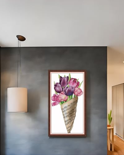 Image of CaptainCrafts Cross Stitch Kits for Adults Counted Needlework Home Decor | Unprinted 14CT Fabrics, Note Bouquet Tulip Flower cross stitch, DIY Hand-Embroidery: Cross-Stitch, Craft Gifts
