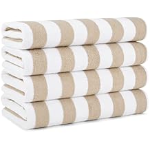 Arkwright California Cabana Stripe Beach Towel - Pack of 4, Large Soft Quick Dry 100% Cotton Terry Towels Set for Pool, Swim, and Hot Tub, Oversized 30 x 70 in, Beige