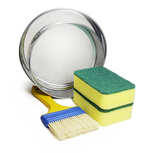 Flour Sifter Set of 2,Stainless Steel Fine 60 Mesh Strainers Flour Sieve for Baking Cake Bread Brush Sponge Cleaning