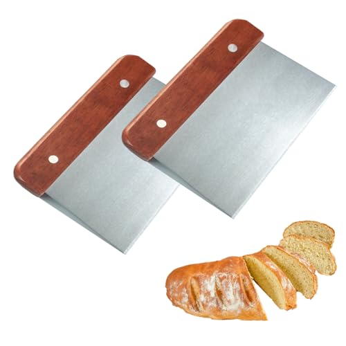 BMZXCH Pack of 2 Dough Card Dough Scraper Stainless Steel Kitchen Scraper Spatula Large with Wooden Handle and Stainless Steel Blade, Pastry Scraper, Bench Scraper for Dough, Pizza, Cake, Cake