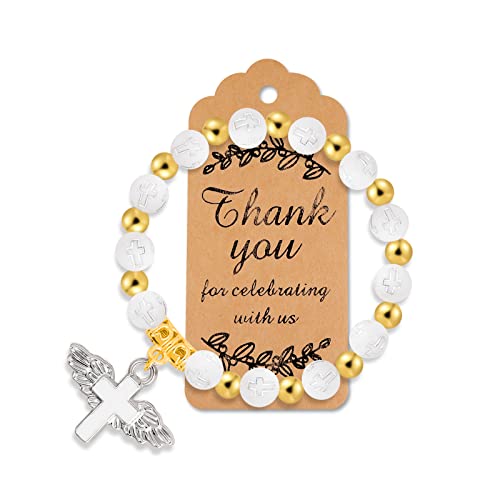 Harry and Henry First Communion Gifts Cross Pearl Rosary Bracelet Religious Christian Bracelets Faith/Baptism/First Communion/Confirmation Gifts