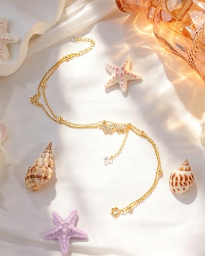 Image of Silver Ankle Bracelets for Women, Butterfly /Stars Cute Charm Anklet, 14K Gold Plated Layered Chain Anklets for Women Teen Girls