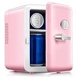 Reemix Mini Fridge, 4L/6 Cans Retro Portable Cooler For 120V Home & 12V DC Car Use, Skincare Fridge for Bedroom, Car, Office, Dorm, Pink