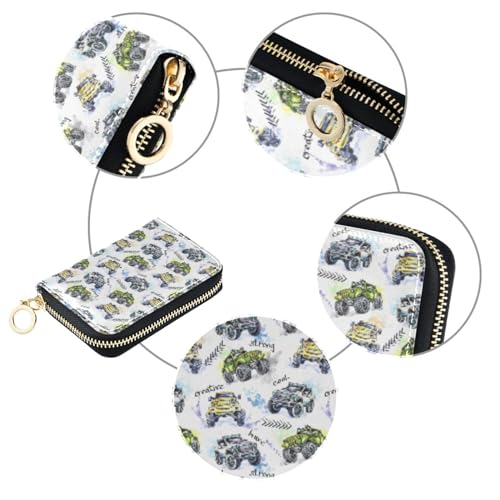 BGXW Cartoon Monster Cool Trucks RFID Credit Card Holder Wallets for Women, Leather Zipper Card Case Accordion Wallet for Women Girls3