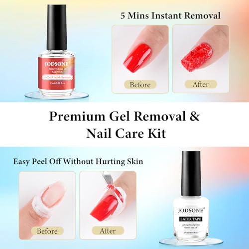 Image of JODSONE Gel Nail Polish Remover Kit:15ML Quick Gel Polish Remover,Latex Tape Liquid,No Need Soaking or Wrapping,Remove at Home without Going Salon,3-5 Minutes Easy and Quick