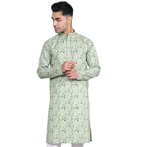 Image of Majestic Man Women's Cotton Regular Fit Casual Ethnic Motifs Printed Mandarin Collar Long Kurta