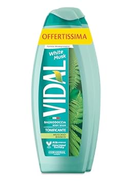 Vidal - Bagnoschiuma White Musk, Formula Tonificante, Fragranza Muschio Bianco, Dermatologicamente Testato, 2 Flaconi da 600ml