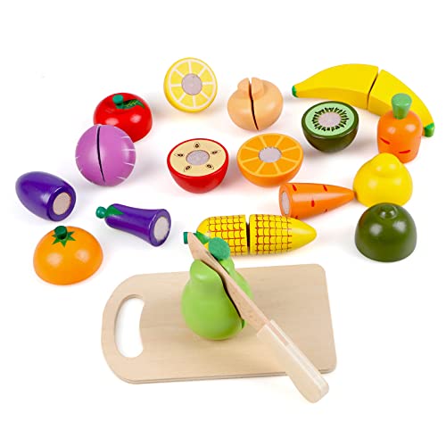 KABENFIS Jeu en Bois Coupe de Nourriture Fruits et légumes Ensemble Jouet Semblant Jouer Ensembles de Nourriture pour Enfants garçons Filles