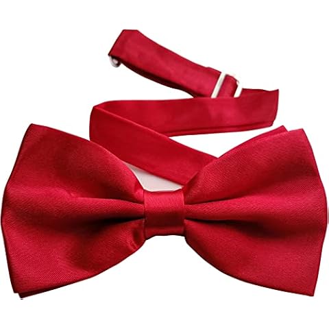 UtopyaUK Mens Bow Tie Satin Plain Novelty Adjustable Clip Fastening Pre Tied Wedding Party Double Layer Bow ties (Red) Cover