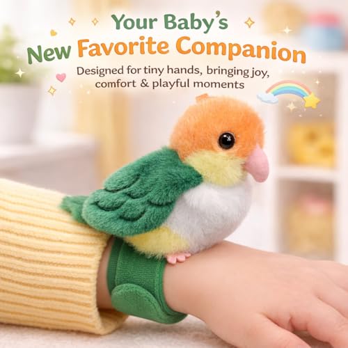 Image of Babique Plush Bird Wristband Toy for Kids | Soft Stuffed Animal Slap Band Bracelet | Cute Baby Soft Toy Wrap Wristband for Boys & Girls | Mini Colorful Plush Gift for Kids