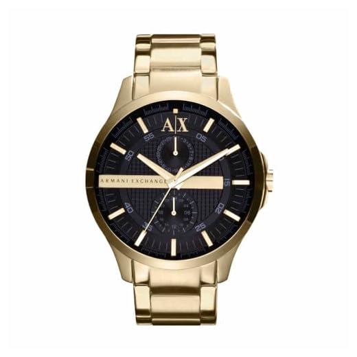 Armani Exchange Reloj Hombre, Movimiento multifunción, 46mm Caja de acero inoxidable dorado con correa de acero, AX2122