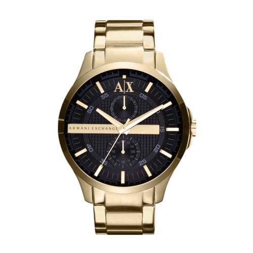 Armani Exchange Orologio per uomo, Movimento al quarzo multifunzione e cassa da 44 mm con cinturino in acciaio, Tonalità oro e nero jet