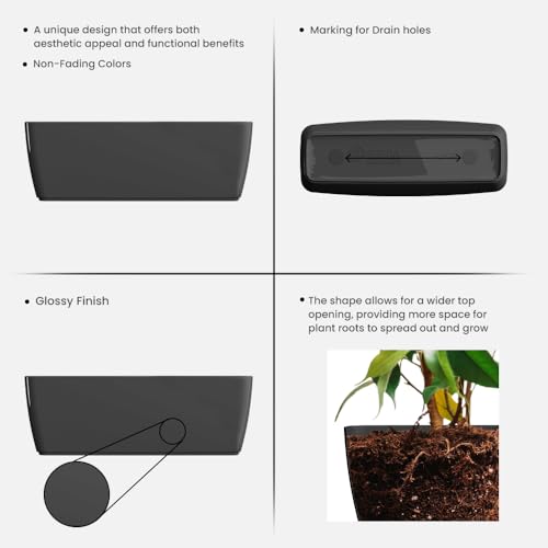 Image of YUCCABE ITALIA SHERA CABI Tray 16 INCH Plastic Flower Tray Pot Unbreakable Rectangular Planter Suitable for Home Garden Seedling Indoor and Outdoor (Grey, Pack of 3)