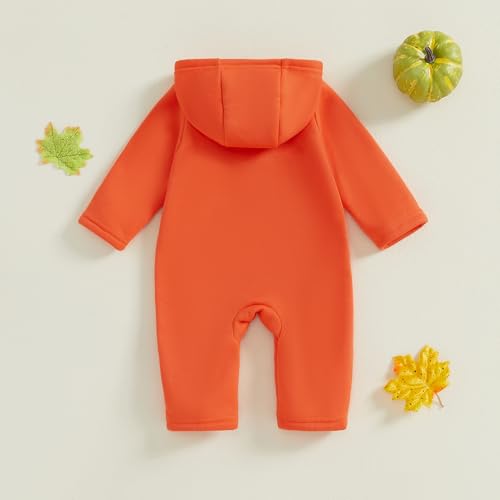 My First Halloween Baby Boy Outfit Toddler Pumpkin Hoodie Long Sleeve Zip Up Jumpsuit One Piece Romper Fall Winter3