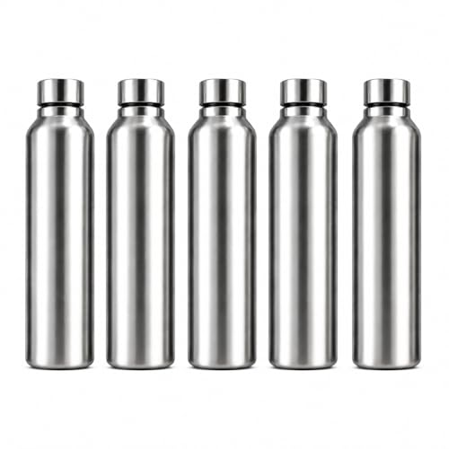 Image of Melvio Water Bottle Stainless Steel Sports /Fridge Bottle with Leak Proof Lid | Single Wall | For Home, Office, Gym, Travelling | Lightweight | BPA Free | 1000ml | Silver) (Set of 5)