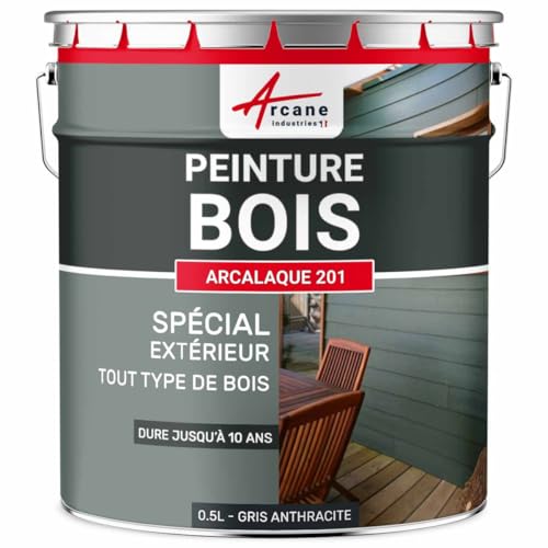 ARCANE INDUSTRIES Peinture Bois extérieur, Peinture portails, bardage, abri et mobilier de Jardin... : Arcalaque 201-0.5 L Gris Anthracite - RAL 7016
