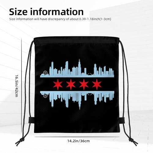 Chicago City Flag Skyline Drawstring Backpack Bag Large Gym Sackpack Yoga Packet, Painting3
