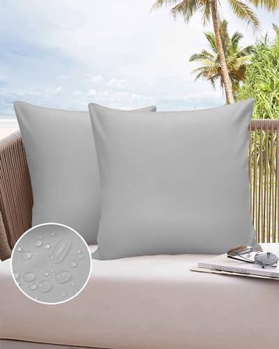 Boanket Outdoor Pillow Covers 26 x 26 Inches, Grey Waterproof Throw Pillow Cover Set of 2, Modern Pure Gray Home Decorative Square Cushion Covers for Patio/Tent/Couch/Garden