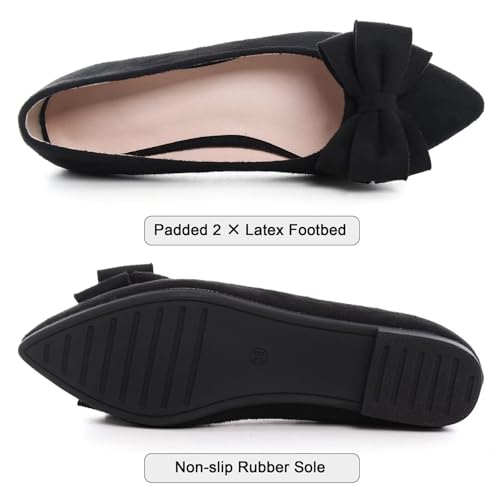 Image of SAILING LU Womens Bowknot Ballet Flats Pointy Toe Suede