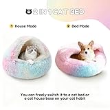 SUOXU Beruhigendes kleines Hundebett, großes Katzenbett, warmes, kuscheliges Plüsch-Winterbett für Hunde, rutschfeste Unterseite, maschinenwaschbar, Anti-Angst-Haustier-Sofa mit Kapuze für Katzen
