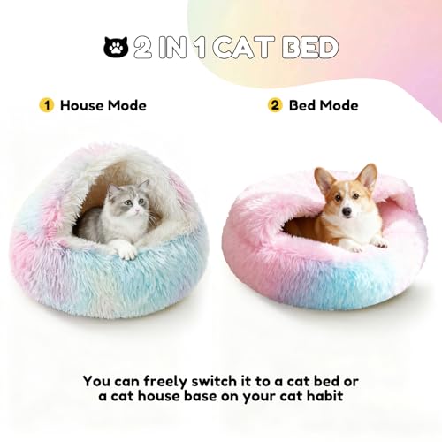 SUOXU Beruhigendes kleines Hundebett, großes Katzenbett, warmes, kuscheliges Plüsch-Winterbett für Hunde, rutschfeste Unterseite, maschinenwaschbar, Anti-Angst-Haustier-Sofa mit Kapuze für Katzen