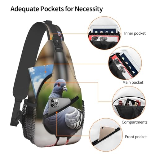 Mochila bandolera sling con diseño de paloma gris para día miniatura 4