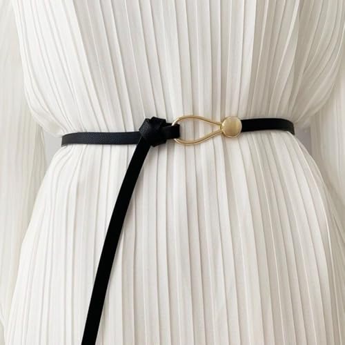 Decorative Casual PU Thin Belt Dress Belt Women Belt Knotted Belt(Black)3