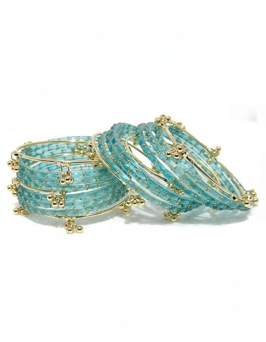 Image of Kashmiri Ghangharoo Glass Bangle Set for Women| Light Weight Bangles | Traditional Transparent Fancy Glass Chudi Set for Wedding, Party(Set Of 18)