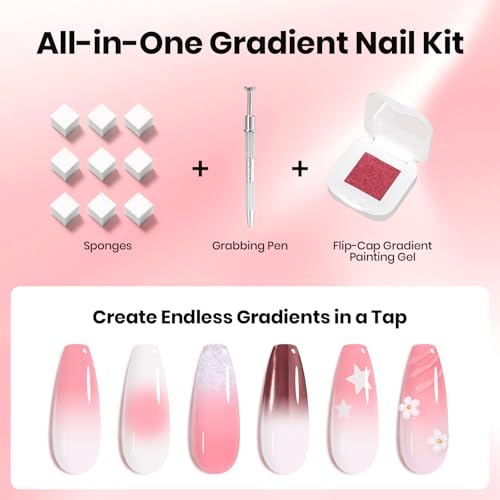 Image of Beetles 150Pcs Soft Nail Sponges for Ombre, White Nail Sponge with Grabbing Pen, Pink Pat Painting Gel Polish Kit for Gradient Ombre Blush Chrome Design Nails Art Tools, Home DIY Salon Manicure