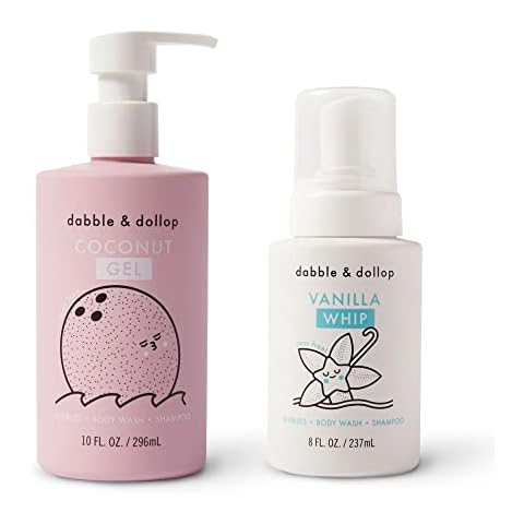 Dabble & Dollop Coconut + Vanilla Body Wash & Shampoo - 3 in 1 Natural Bubble Bath for Kids, USA-Made, Paraben & Sulfate Free, Vegan, Gluten-Free, Tear-Free (Pack of 2) Cover