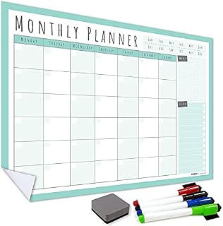 WallTAC A2 Monthly Wall Planner Sticker with Whiteboard Pens | Made in the UK | Easy-to-Remove Dry Wipe Calendar with Reusable Adhesive | Meal Planner or To Do List for Home and Office [42 x 60cm]