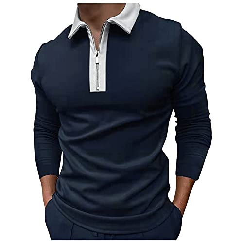 Hatop Men Golf Polo Shirts Long Sleeve Tennis Shirt Zip Up Athletic Shirts, Dark Blue-09, Medium #TOP2