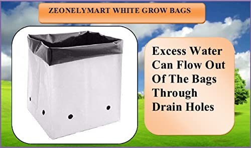 Image of ZEONELY MART Poly Grow Bags | LDPE UV Resistant Grow Bags for Terrace Gardening | Plant Covers for Home Gardening | Nursery Covers for Vegetable and Flowering Plants. (White 16x16x30 Cms Qty-10 Pcs)