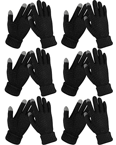 6 Pairs Kids Winter Touchscreen Gloves Fleece Lined Texting Warm Gloves Elastic Cuff Knitted Anti Slip Gloves for Girls