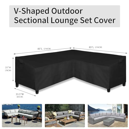 Image of Easy-Going 600D Patio V-Shaped Sectional Sofa Cover, Heavy Duty Outdoor Sectional Cover, Waterproof Furniture Cover with Air Vent 85 inch L (on Each Side) x 33.5 inch D x 31 inch H, Black