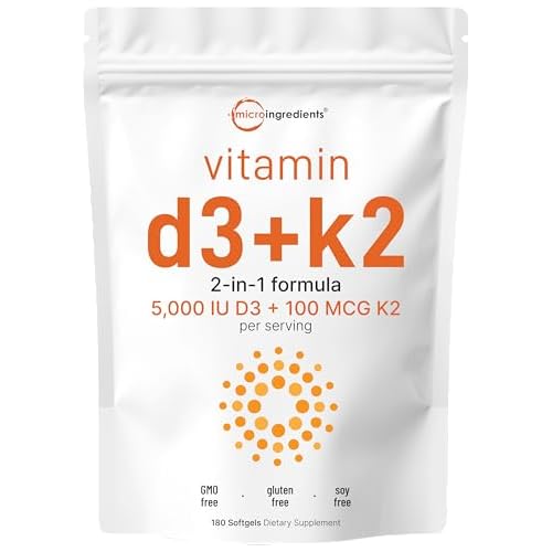 Vitamin D3 5000 IU + K2 MK-7 100 mcg, 180 Softgels