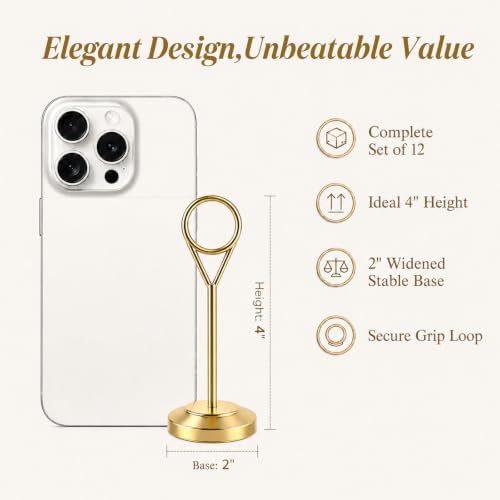 Radezon 12 Pcs Gold Table Number Holders, 4 Inch Tall Place Card Holders for Table, Sturdy Photo Picture Holders with Anti-Tip Base for Wedding Reception, Party, and Event Centerpiece by Radezon - Image 2