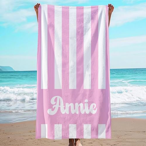 JML Personalized Beach Towel with Name, Custom Cabana Stripe Beach Towel, Customized Microfiber Pool Towel, Quick Dry & Absorbent Swim Towel for Adult,Mother's Day, Birthday, Summer Holiday,Vacation